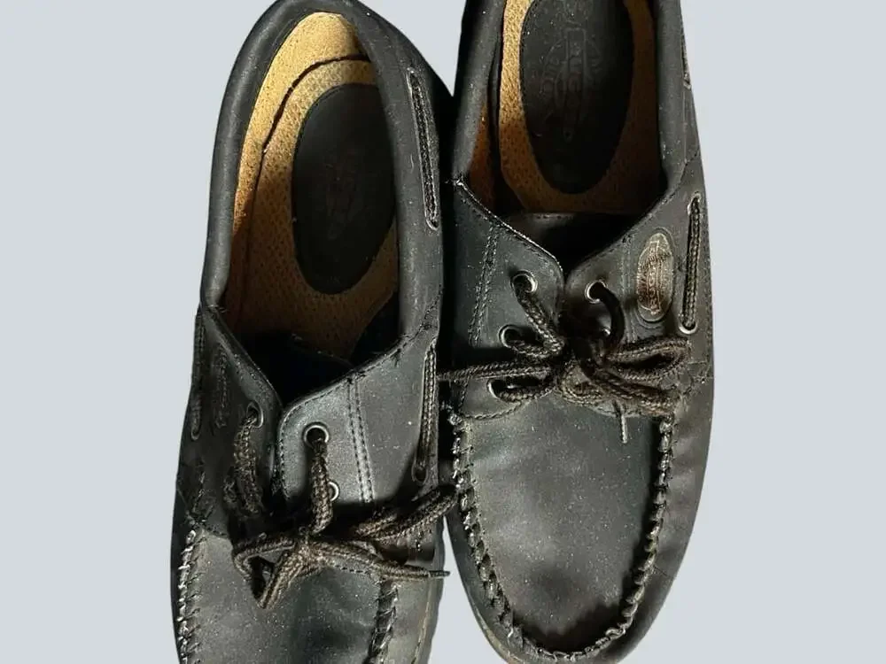 Original Rugged Outback Black Faux Leather Moc Toe Boat Shoes